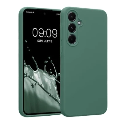 Afbeelding van kwmobile telefoonhoesje compatibel met Samsung Galaxy A55 5G hoesje Back cover siliconen coating Smartphone case in dennengroen
