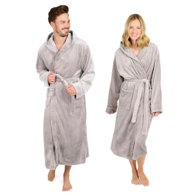 Afbeelding van Blumtal Badjas Unisex Dames en Heren Fleece met Capuchon Zakken Grijs Maat XXXL