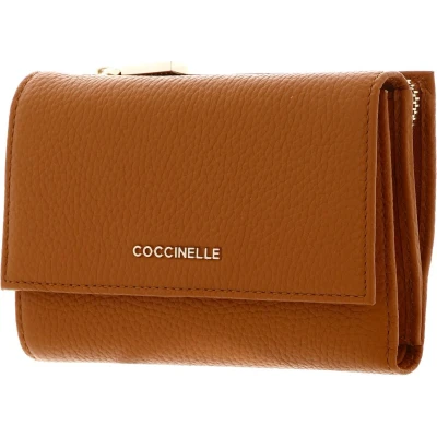 Afbeelding van COCCINELLE Leren Portemonnee Metallic Soft Wallet Grainy Leather Paprika Oranje