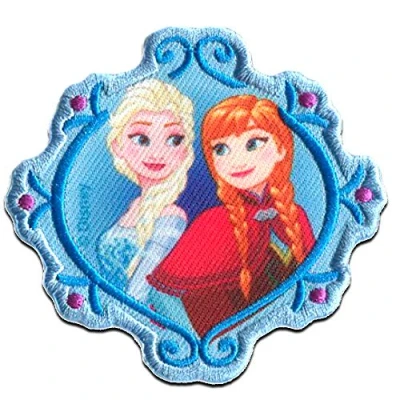 Afbeelding van Lapjes Appliqués Bevroren Frozen Elsa &amp; Anna 2 overdrukplaatjes opzetstukken Applicaties opnaaien opstrijken Lap Patches, Maat: 7 x 7,3 cm
