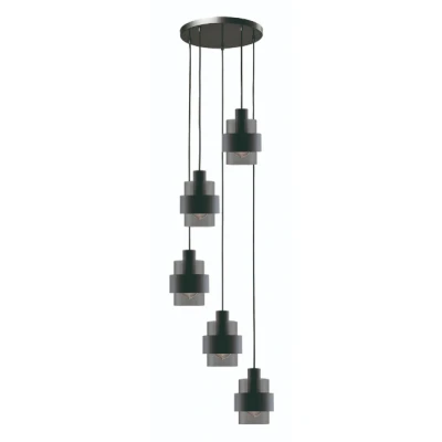 Afbeelding van Moderne Hanglamp 5 Lichts Smoke Getrapt Matzwart Chiasso