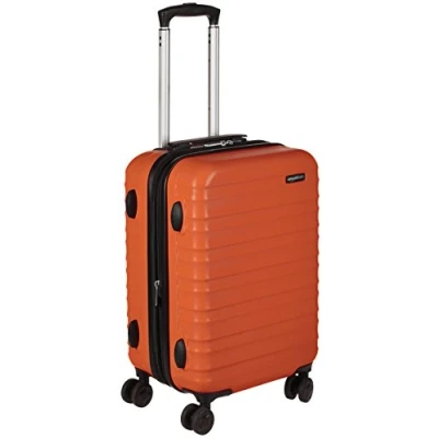 Afbeelding van Amazon Basics Hardside koffer, handbagage, hard shell, ABS, kan mee aan boord, met 4 wieltjes, geschikt voor de meeste luchtvaartmaatschappijen, 55 cm, donker oranje