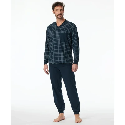 Afbeelding van Schiesser Pyjama Geblokt Marine 48
