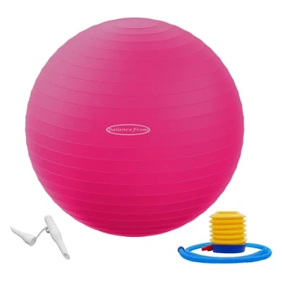 Afbeelding van BalanceFrom Anti burst en slipbestendige oefenbal, yogabal, fitnessbal, geboortebal met snelpomp, 2 pond capaciteit (38 45 cm, S, roze)
