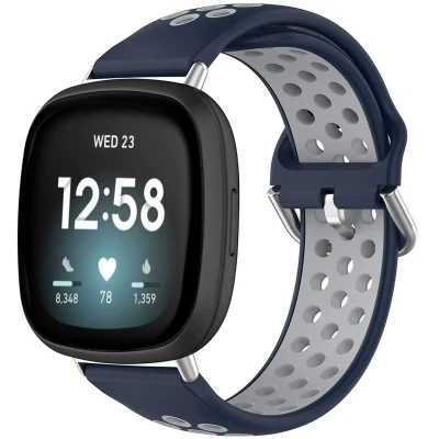Afbeelding van Siliconen sport bandje voor de Fitbit Versa 4 / 3 Sense (2) Blauw/Grijs iMoshion En TPU (zacht)