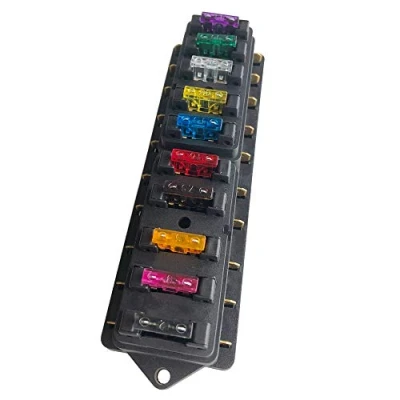 Afbeelding van QitinDasen Premium 10 Weg Zekeringdoos, Auto Blade Zekeringkast, Universeel Standaard Zekeringhouder, Circuit Zekeringblok, met 10Pcs Gratis Meszekering, voor Vrachtwagen Boot