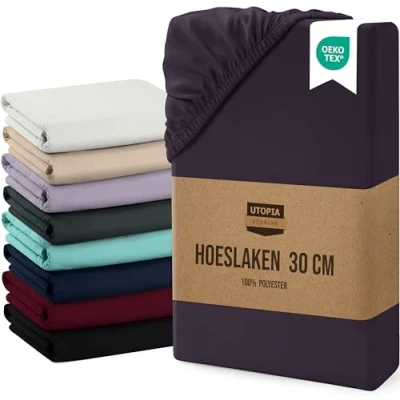 Afbeelding van Utopia Bedding Hoeslaken 180x200 tot 30 cm Matrashoogte, Paars Eenvoudig onderhoud Zachte Geborstelde Microvezel Stof Krimp en Vervaagt Bestendig