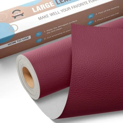 Afbeelding van Leder reparatie kit, 40 x 160 cm OAZ kunstleer zelfklevend, kit lederen patch zelfklevende patches voor autostoelen meubels sofa tassen,Burgund