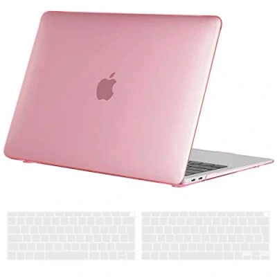 Afbeelding van TECOOL Case Hoes voor MacBook Air 13 inch Retina 2021 2020 2019 2018 M1 A2337 A2179 A1932 Touch ID, Transparant Hardcase Slim Plastic Harde Koffer Bescherming en EU Toetsenbord Cover, kristalroze