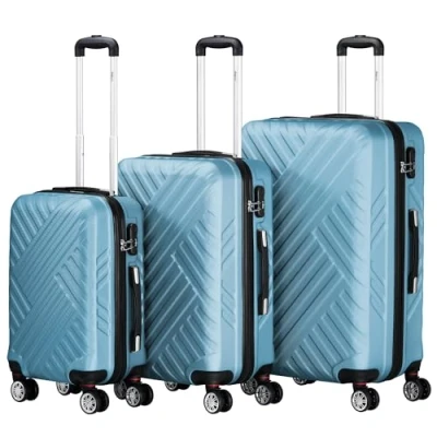 Afbeelding van Zelsius koffer set 3 stuks ABS hardshell met cijferslot, dubbele wielen en binnenscheidingswand handbagagekoffer, delig, trolley, groot, bagageset, staalblauw