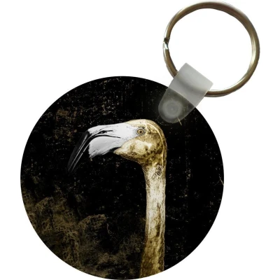 Afbeelding van Sleutelhanger Flamingo Vogel Bladeren Goud Plastic Rond Uitdeelcadeautjes