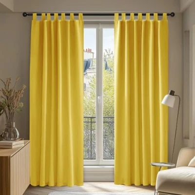 Afbeelding van Deconovo Verduisteringsgordijin met Lussen, 2 Stuks, Gordijnen Zonwerend voor Slaapkamer, Raam, Kant en Klaar, 140x175 cm (B x H), Citroengeel