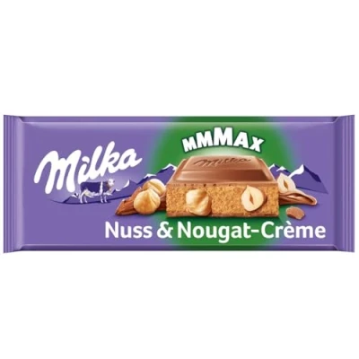 Afbeelding van Milka noten Nougat 1 x 300g I Grote reep Alpenmelkchocolade met romige nougatcrème en hele hazelnoten notenchocolade van 100% Alpenmelk Chocolade