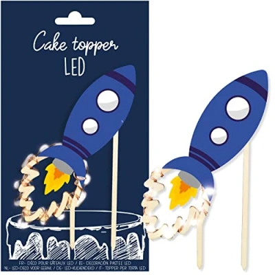 Afbeelding van Scrapcooking cake Topper LED raket Lichtdecoratie van hout voor kinderverjaardag taarten, gebak, en desserts ornament accessoires feestjes 4968