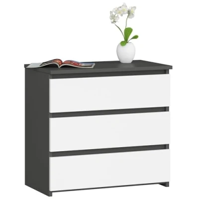 Afbeelding van AKORD Commode CL 3 met laden voor de woonkamer slaapkamer kast kantoor werkkamer modern functioneel design 60 x h 57 d 35 cm, gewicht 26 kg grafietgrijs wit