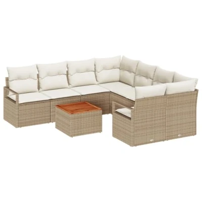 Afbeelding van vidaXL 9 delig Tuin Sofa Set met Kussens Beige Poly Rattan Acacia