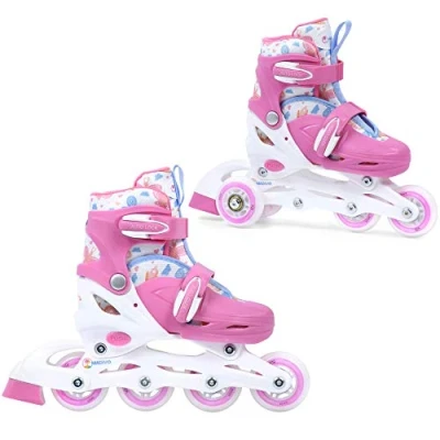 Afbeelding van Madivo Cottoncandy set 2 in 1 inlineskates / triskates verstelbaar ABEC 5 rolschaatsen inline skates om te bouwen tot wit/roze maten: 26 29, 30 33 (S (30 33))