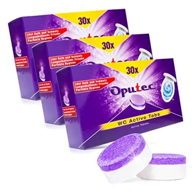 Afbeelding van Oputec Active Tabs, 90 x toiletpotten, hygiënische reiniging van toiletten, urinalen en vlakspoelers, 3 30 stuks power toilettabs tegen wc steen, urinestenverwijderaar, extra sterk
