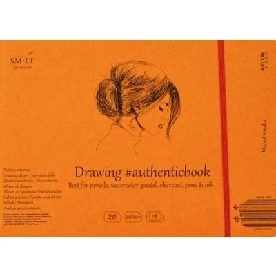 Afbeelding van SMLT 5MIXB 18ST Authentic Line 245x176 mm genaaid schetsblok authenticbook, 200 gsm Mixed media papier, 18 vellen