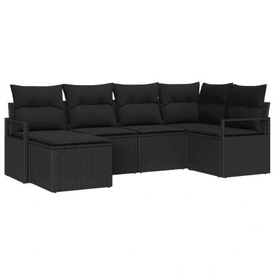 Afbeelding van vidaXL 6 delige Tuin Sofa Set met Kussens Zwart Poly Riet