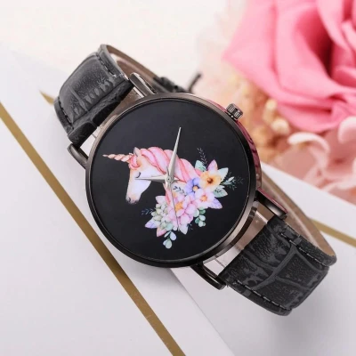 Afbeelding van Schattig horloge met een Eenhoorn en bloemen