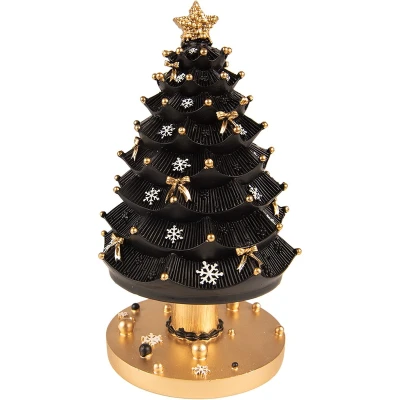 Afbeelding van Clayre &amp; Eef Muziekdoos Kerstboom 20 cm Zwart Polyresin Kerstdecoratie Beeld