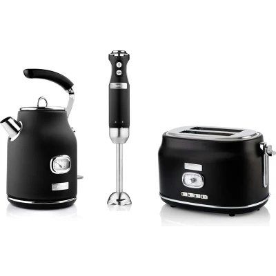 Afbeelding van Westinghouse Retro Waterkoker + Broodrooster 2 Sleuven Staafmixer Zwart