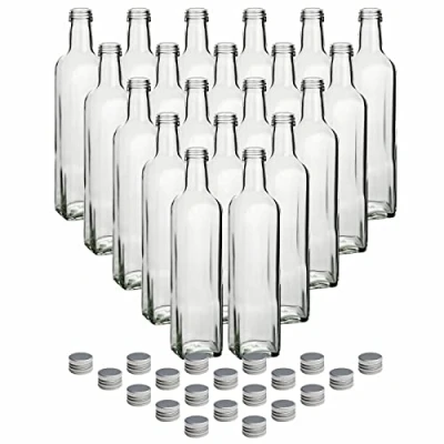Afbeelding van gouveo Set van 20 glazen flessen 500 ml Maraska met schroefdop zilverkleurig, lege fles glas deksel om te vullen, voor likeurfles, oliefle, azijnfles (MFET500S)