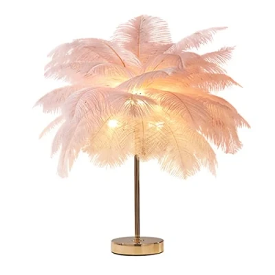 Afbeelding van DUNMW Creatieve Roze Struisvogelveren Tafellamp Bedlampje Licht Luxe en Elegante Lampenkap Nachtlampje Tafel Verlichting voor Woonkamer Slaapkamer Woondecoratie