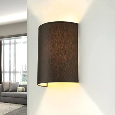 Afbeelding van Moderne wandlamp loft in bruine stoffen kap 1x E27 tot max. 60W 230V compacte verlichting woonkamer slaapkamer
