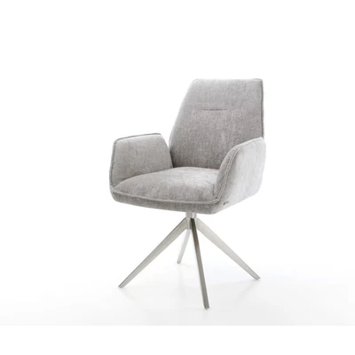 Afbeelding van DELIFE Draaistoel Zoa Flex chenille zilver grijs kruisframe breed roestvrij staal 360 draaibaar rocker functie pocketveer kern
