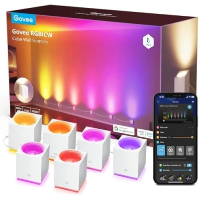 Afbeelding van Govee RGBIC Led wandlamp voor binnen, compatibel met Alexa lamp, Music Sync Home Decor WiFi wandlampen feest en decoratie, wandlamp, dimbaar, binnenverlichting woonkamer, eetkamer
