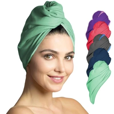 Afbeelding van haarhanddoek microvezel absorberend en sneldrogend Speciale tulband handdoek (Turkoois)
