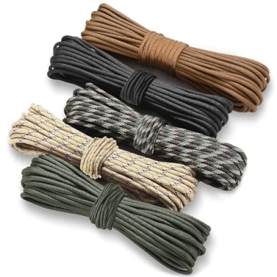 Afbeelding van HOVIBU 50 m paracord 4 mm, 5 stuks koorden touw 7 kernstrengen, 100% nylon koord houdt tot 250 kg, voor camping, survival, outdoor, hondenriem, halsarmband