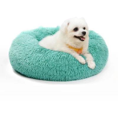 Afbeelding van MDDK DY Hondenbed, kattenbed, pluizig rond kussen, wasbaar en antislip, 50 cm, ideaal voor kleine honden katten, donkergroen