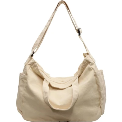 Afbeelding van Inovra ® Tijdloze Canvas Schoudertas voor Dagelijks Gebruik en Reizen, Creme/Wit, Retro Stijl