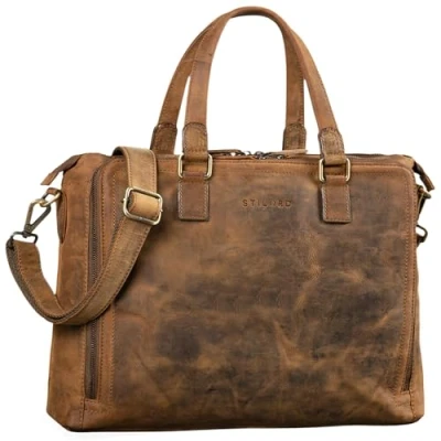 Afbeelding van STILORD &#039;Claire&#039; Business Bag Dames Leder 15 inch laptoptas DIN A4 retro aktetas grote schoudertas en handtas kantoor, Kleur:middel bruin