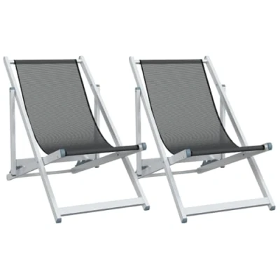 Afbeelding van Strandstoelen inklapbaar 2 st aluminium en textileen grijs