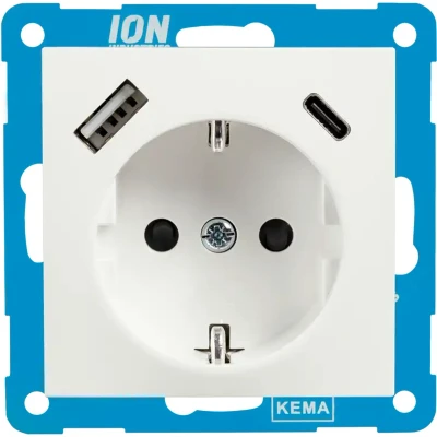 Afbeelding van ION industries stopcontact met randaarde en USB A + C kinderbeveiliging E1 Mat Alpin Wit (10.302.415) wandcontactdoos