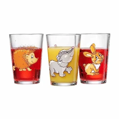 Afbeelding van Ritzenhoff &amp; Breker Kinderglazen bosdieren, 3 delige set, 205 ml, bedrukte kinderbekers met diermotief, egel/das/haas, vaatwasmachinebestendig