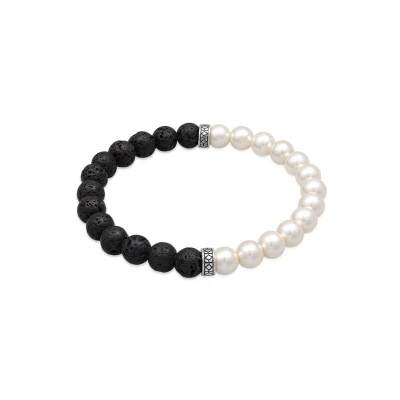 Afbeelding van KUZZOI Heren Armband Lava kralen met synth parels in 925 sterling zilver