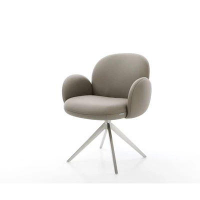 Afbeelding van DELIFE Draaistoel Nube Flex met armleuning echt leer mud kruisframe breed roestvrij staal 360 draaibaar rocker functie pocketveer kern