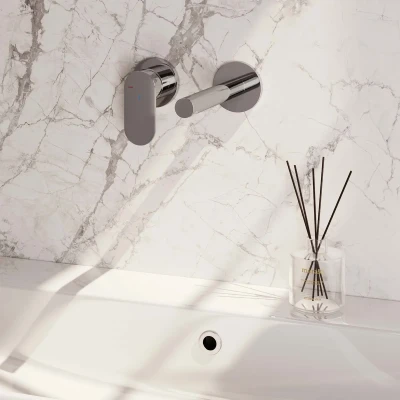 Afbeelding van BRAUER Chrome Edition inbouw wastafelmengkraan met rechte uitloop en rozetten model C2 chroom