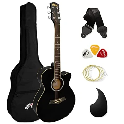 Afbeelding van TIGER 3/4 Size Akoestische Gitaar Staal Strung Kleine body voor Leeftijd 12+ met Zak, Strap, Reserve Strings en Plectrums Zwart