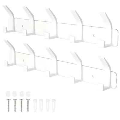 Afbeelding van Sarsumir Wandgarderobe, wandgarderobe wit, met 5 haken voor entree slaapkamer woonkamer 2 stuks