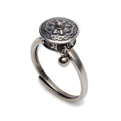 Afbeelding van Zentana Tibetaanse Lotus Ring 925 Sterling Zilverkleurig Gebedsmolen Geluksring