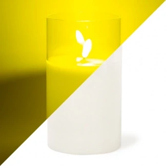 Afbeelding van LED kaars wit met helder glas en vlam effect 10 x 17,5cm voor binnen