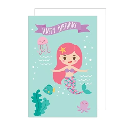 Afbeelding van Edition Seidel Premium verjaardagskaart met envelop. Wenskaart kinderverjaardag kinderen meisjes zeemeermin een enkele kaart (G2938 SW022)