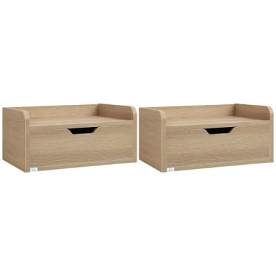 Afbeelding van HOMCOM 2 stuks nachtkastjes, wandmontage, drijvende uittrekbare lade, dienblad van hout, afmetingen: 40 x 30 19,5 cm, natuurlijk hout