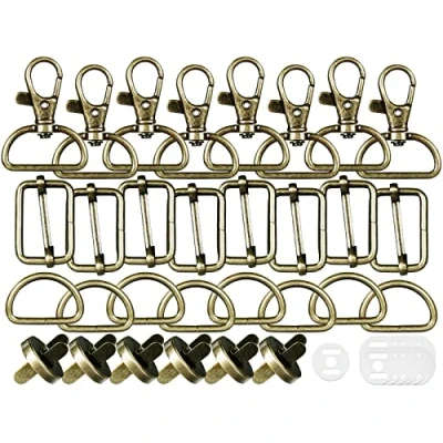 Afbeelding van Draaibare karabijnhaak, sleutelhanger, 30 stuks, D ringen, triglide schuifgesp, magnetische knopen, zaksluiting, metaal, halfronde gespen, hardware, gesp voor rugzak, doe het zelf accessoires (brons)
